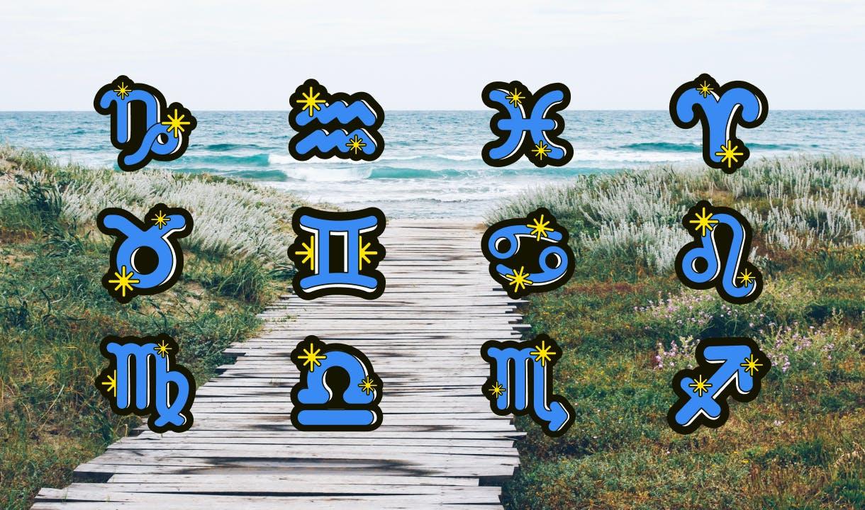 Picture of summer landscape with astrological signs